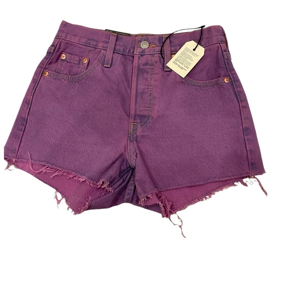 NWT Levi's 501 Premium Mini Shorts  Fringe Button Fly  in Purple Dye Size 23
